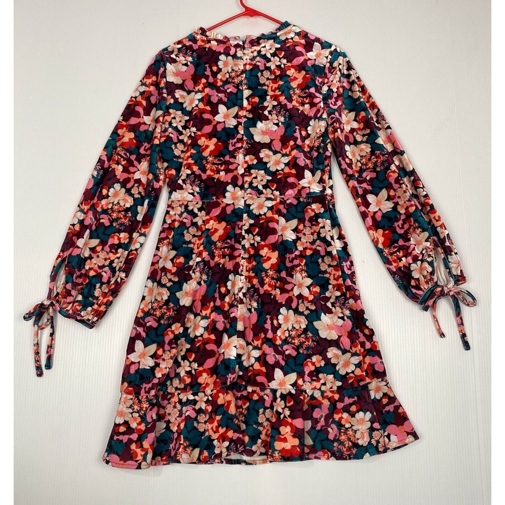 Bcbgeneration Velvet Floral Print Ruffle Trim Colorful Mini Dress‎ Size 4 - Picture 3 of 13